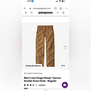 Men's Iron Forge Hemp® Canvas Double Knee Pants - Regular. Size 31 - Patagonia.